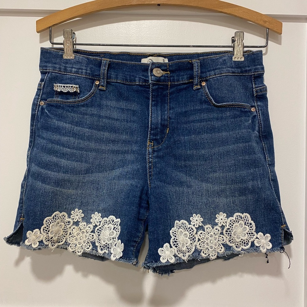 Jordache Blue Denim Shorts with White Floral Lace